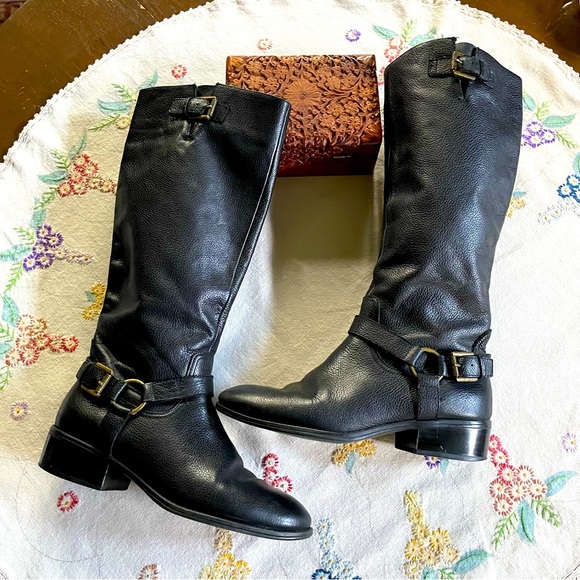 Ralph Lauren Mcleod High Black Leather Riding Boot with Harness Details. Size 7 - Picture 1 of 16